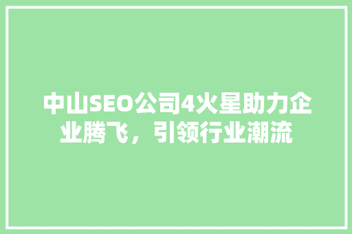 中山SEO公司4火星助力企业腾飞，引领行业潮流