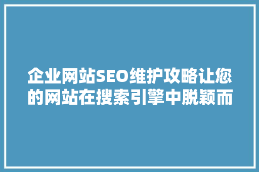 企业网站SEO维护攻略让您的网站在搜索引擎中脱颖而出