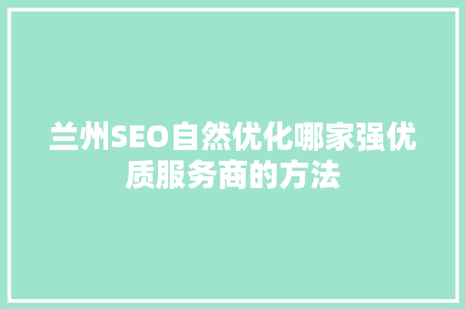 兰州SEO自然优化哪家强优质服务商的方法