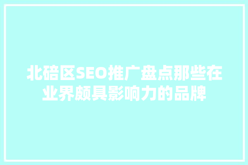 北碚区SEO推广盘点那些在业界颇具影响力的品牌