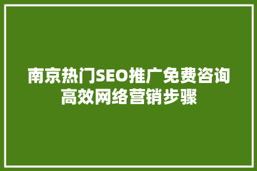 南京热门SEO推广免费咨询高效网络营销步骤