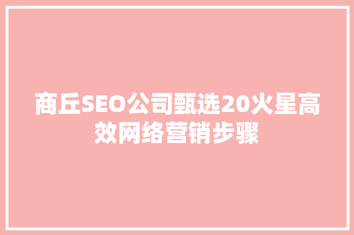 商丘SEO公司甄选20火星高效网络营销步骤