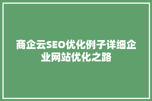 商企云SEO优化例子详细企业网站优化之路
