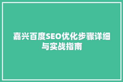 嘉兴百度SEO优化步骤详细与实战指南