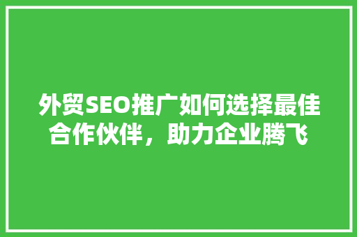 外贸SEO推广如何选择最佳合作伙伴，助力企业腾飞