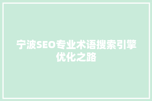 宁波SEO专业术语搜索引擎优化之路