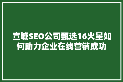 宣城SEO公司甄选16火星如何助力企业在线营销成功