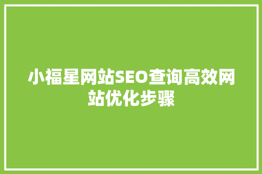 小福星网站SEO查询高效网站优化步骤