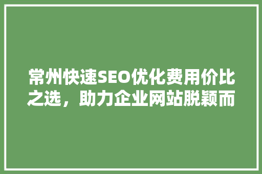 常州快速SEO优化费用价比之选，助力企业网站脱颖而出