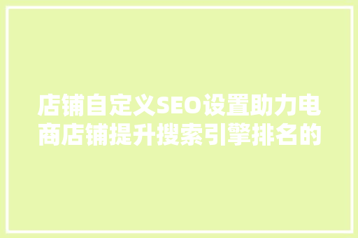 店铺自定义SEO设置助力电商店铺提升搜索引擎排名的方法