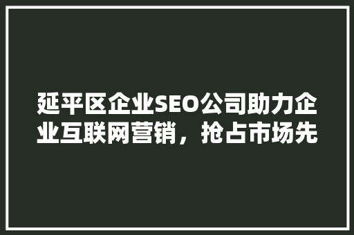 延平区企业SEO公司助力企业互联网营销，抢占市场先机