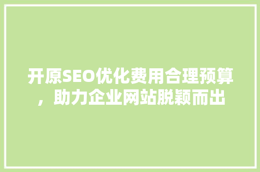 开原SEO优化费用合理预算，助力企业网站脱颖而出