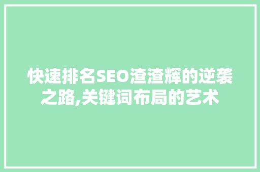 快速排名SEO渣渣辉的逆袭之路,关键词布局的艺术