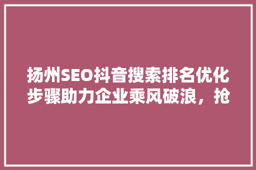 扬州SEO抖音搜索排名优化步骤助力企业乘风破浪，抢占流量高地