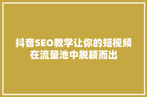 抖音SEO教学让你的短视频在流量池中脱颖而出