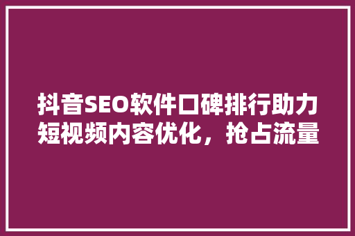抖音SEO软件口碑排行助力短视频内容优化，抢占流量高地