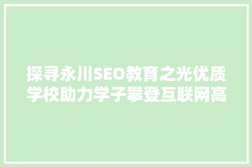 探寻永川SEO教育之光优质学校助力学子攀登互联网高峰