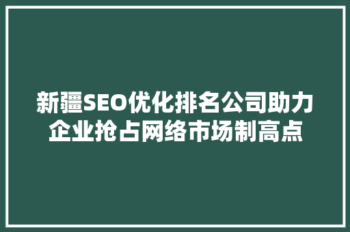新疆SEO优化排名公司助力企业抢占网络市场制高点