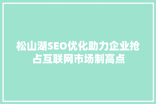松山湖SEO优化助力企业抢占互联网市场制高点