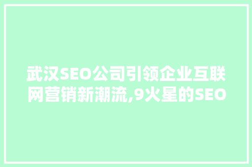 武汉SEO公司引领企业互联网营销新潮流,9火星的SEO方法