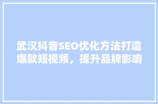 武汉抖音SEO优化方法打造爆款短视频，提升品牌影响力
