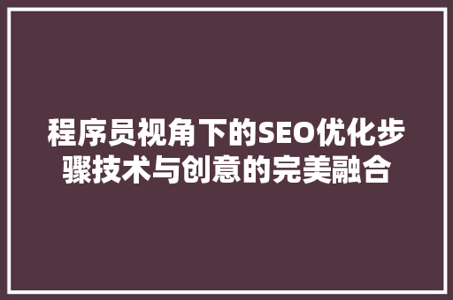 程序员视角下的SEO优化步骤技术与创意的完美融合