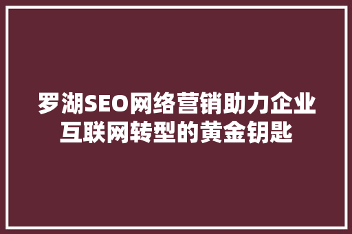 罗湖SEO网络营销助力企业互联网转型的黄金钥匙