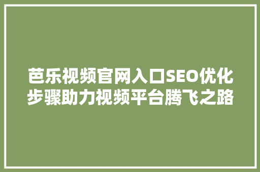 芭乐视频官网入口SEO优化步骤助力视频平台腾飞之路