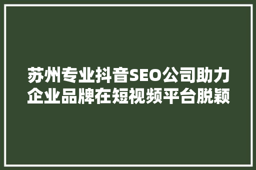 苏州专业抖音SEO公司助力企业品牌在短视频平台脱颖而出