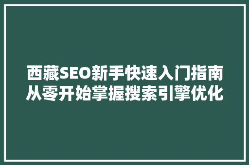 西藏SEO新手快速入门指南从零开始掌握搜索引擎优化方法
