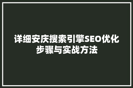 详细安庆搜索引擎SEO优化步骤与实战方法