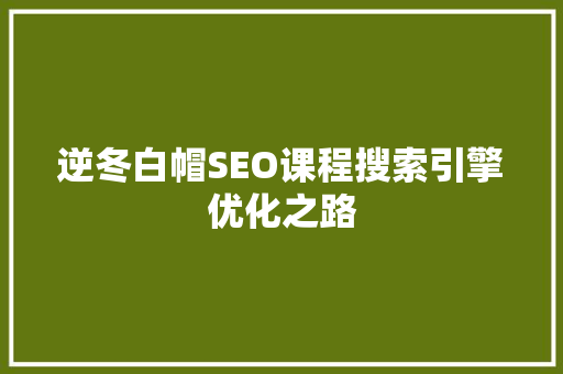 逆冬白帽SEO课程搜索引擎优化之路