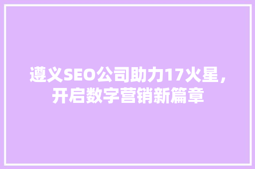 遵义SEO公司助力17火星，开启数字营销新篇章