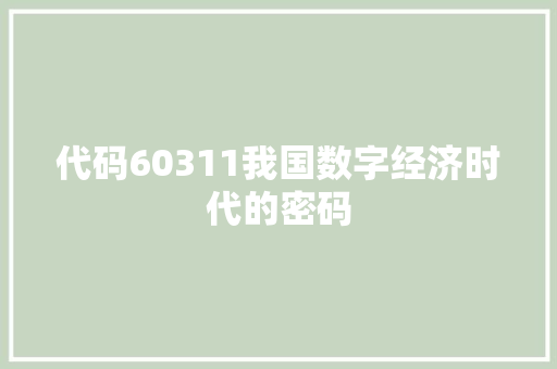 代码60311我国数字经济时代的密码