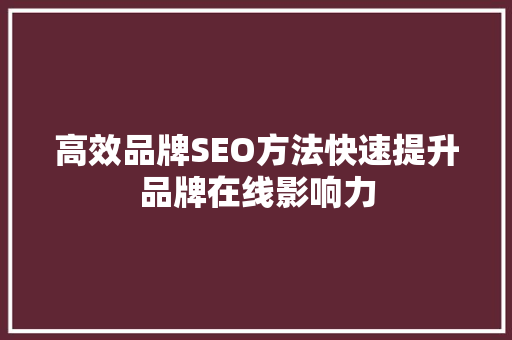 高效品牌SEO方法快速提升品牌在线影响力