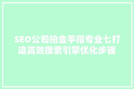 SEO公司拍金手指专业七打造高效搜索引擎优化步骤