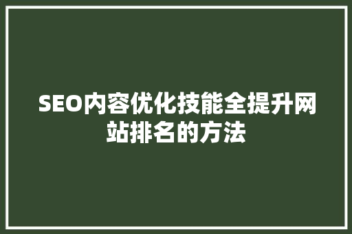 SEO内容优化技能全提升网站排名的方法