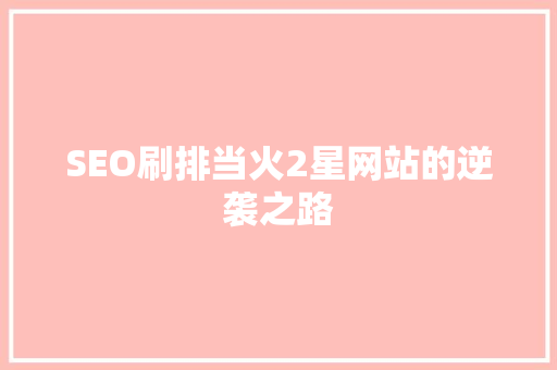 SEO刷排当火2星网站的逆袭之路