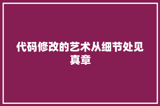代码修改的艺术从细节处见真章