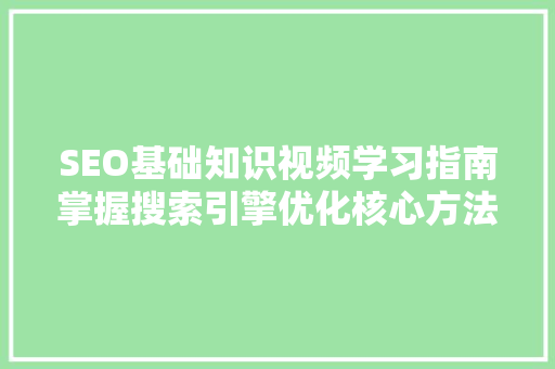 SEO基础知识视频学习指南掌握搜索引擎优化核心方法