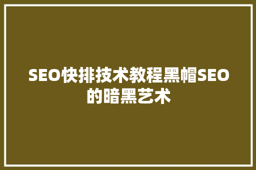SEO快排技术教程黑帽SEO的暗黑艺术