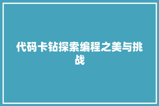 代码卡钻探索编程之美与挑战