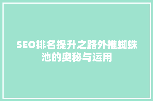 SEO排名提升之路外推蜘蛛池的奥秘与运用