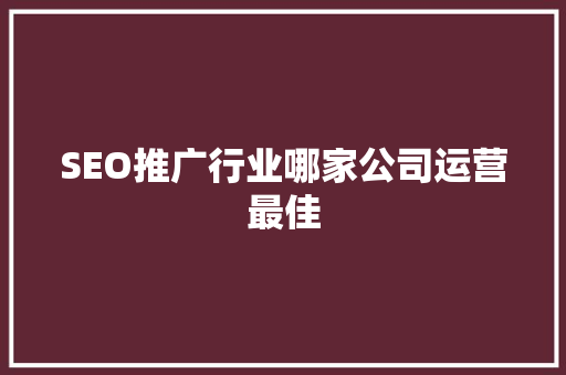 SEO推广行业哪家公司运营最佳