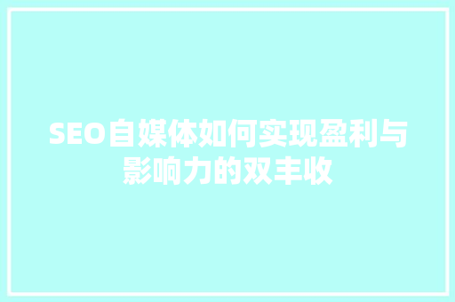 SEO自媒体如何实现盈利与影响力的双丰收