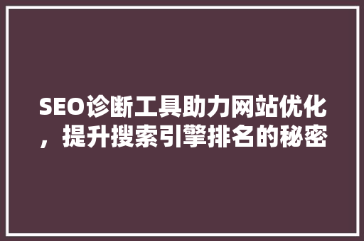 SEO诊断工具助力网站优化，提升搜索引擎排名的秘密武器