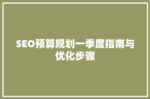 SEO预算规划一季度指南与优化步骤