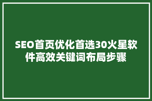 SEO首页优化首选30火星软件高效关键词布局步骤