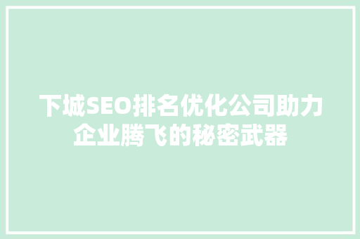 下城SEO排名优化公司助力企业腾飞的秘密武器
