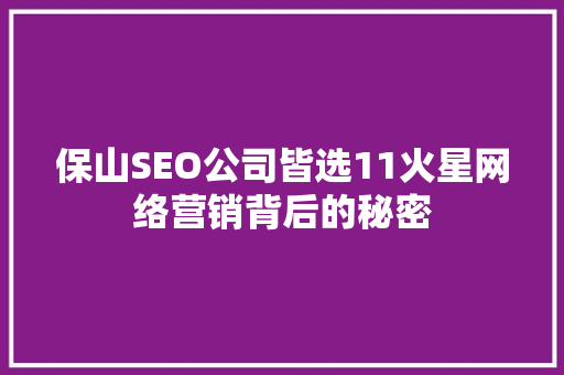 保山SEO公司皆选11火星网络营销背后的秘密